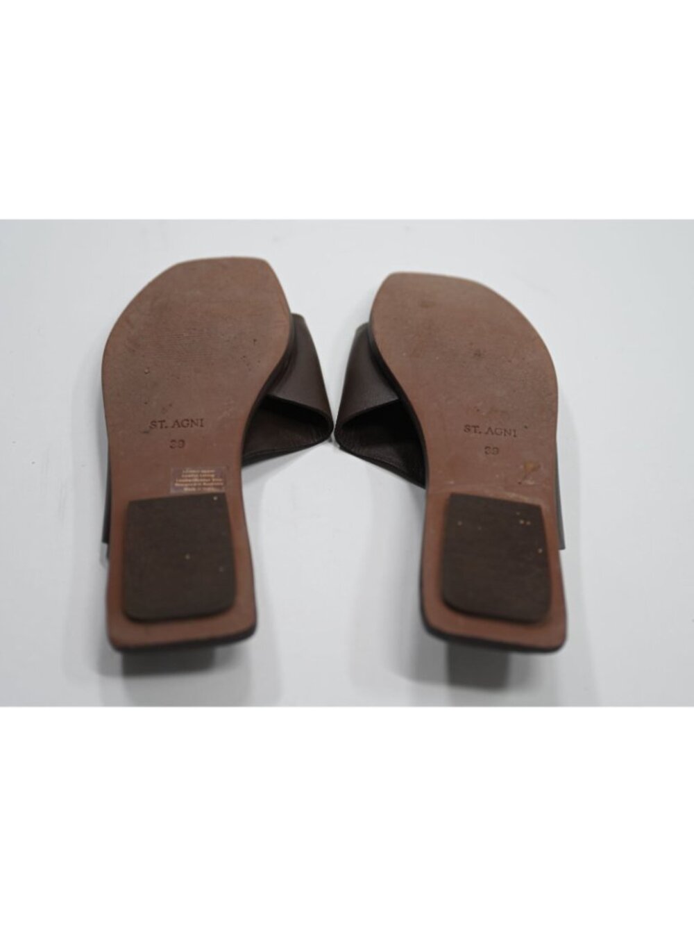 St. Agni Asymmetric Leather Slides in Chocolate - Picture 6 of 7
